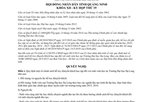 Nghị quyết 190/2015/NQ-HĐND chính sách huyến khích học tập Đại học Hạ Long Quảng Ninh