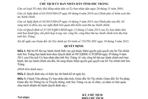 Quyết định 660/QĐ-UBND thủ tục hành chính thuộc thẩm quyền giải quyết sở tài chính Sóc Trăng 2015