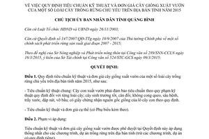 Quyết định 731/QĐ-UBND 2015 tiêu chuẩn kỹ thuật cây giống xuất vườn cây trồng rừng Quảng Bình