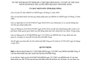 Quyết định 401/QĐ-UBND 2015 bãi bỏ Quyết định 17/2007/QĐ-UBND về danh mục phí lệ phí Đắk Nông