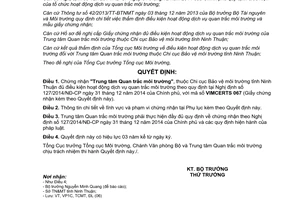 Quyết định 618/QĐ-BTNMT 2015 chứng nhận đủ điều kiện hoạt động dịch vụ quan trắc môi trường