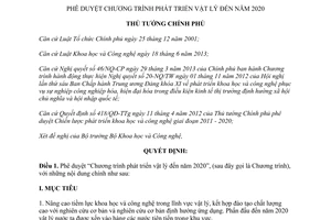 Quyết định 380/QĐ-TTg 2015 phê duyệt Chương trình phát triển vật lý 2020