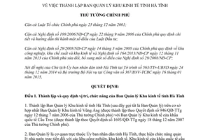 Quyết định 381/QĐ-TTg 2015 thành lập Ban Quản lý Khu kinh tế Hà Tĩnh