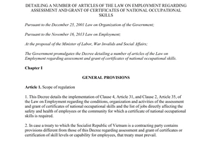 Decree No. 31/2015/ND-CP detailing the Law on employment certificates of National occupational skills