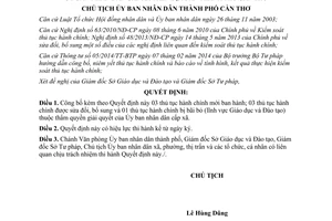 Quyết định 916/QĐ-UBND 2015 công bố thủ tục hành chính của Ủy ban nhân dân cấp xã Cần Thơ