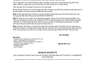Thông tư 08/2015/TT-BTTTT Quy chuẩn kỹ thuật quốc gia về tín hiệu truyền hình cáp