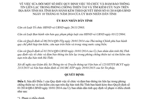 Quyết định 13/2015/QĐ-UBND sửa đổi Quyết định 01/2014/QĐ-UBND Hà Tĩnh