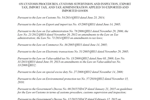 Circular No. 38/2015/TT-BTC on customs procedures customs supervision and inspection export tax