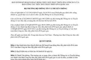 Quyết định 360/QĐ-BTTTT phát triển IPv6 2015