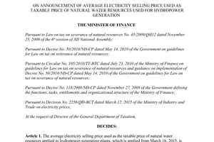 Decision No. 567/QĐ-BTC 2015 announcement of average electricity selling price