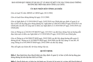Quyết định 05/2015/QĐ-UBND quản lý bảo vệ kết cấu hạ tầng giao thông đường bộ Lai Châu