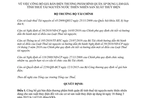 Quyết định 567/QĐ-BTC 2015 giá bán điện thương phẩm bình quân để tính thuế tài nguyên nước