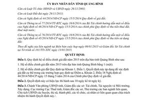 Quyết định 11/2015/QĐ-UBND hệ số điều chỉnh giá đất 2015 Quảng Bình