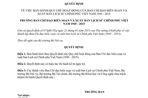 Quyết định 35/QĐ-BCĐLSCPVN 2015 Ban Chỉ đạo biên soạn Lịch sử Chính phủ Việt Nam 1945 2015