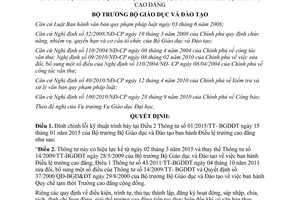 Quyết định 945/QĐ-BGDĐT 2015 về Điều lệ trường cao đẳng