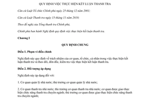 Nghị định 33/2015/NĐ-CP thực hiện kết luận thanh tra
