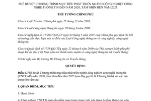 Quyết định 392/QĐ-TTg 2015 phát triển ngành công nghiệp công nghệ thông tin 2020 2025