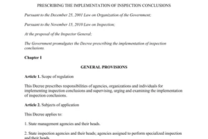 Decree No. 33/2015/ND-CP prescribing the implementation of inspection conclusions