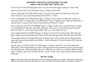 Nghị Quyết 29/NQ-HĐND thông qua điều chỉnh quy hoạch tổng thể phát triển du lịch Cần Thơ 2015