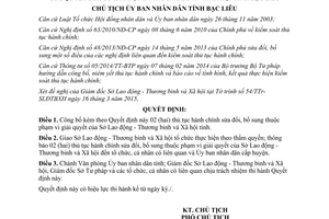 Quyết định 437/QĐ-UBND 2015 công bố thủ tục hành chính sửa đổi Sở Lao động Thương binh Xã hội Bạc Liêu