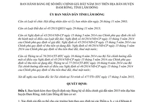 Quyết định 23/2015/QĐ-UBND Bảng hệ số điều chỉnh giá đất huyện Đam Rông Lâm Đồng