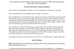 Quyết định 28/2015/QĐ-UBND Bảng hệ số điều chỉnh giá đất huyện Bảo Lâm tỉnh Lâm Đồng