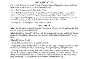 Quyết định 1062/QĐ-BYT 2015 chỉ tiêu thống kê theo dõi đánh giá công tác phòng chống HIV/AIDS