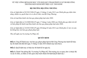 Quyết định 2945/QĐ-BCT 2015 công bố Danh mục văn bản quy phạm pháp luật hết hiệu lực