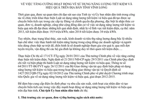 Chỉ thị 08/CT-UBND 2015 sử dụng năng lượng tiết kiệm hiệu quả Vĩnh Long