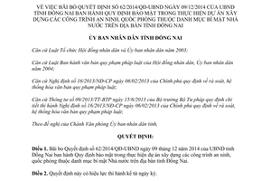 Quyết định 732/QĐ-UBND 2015 Bãi bỏ 62/2014/QĐ-UBND bảo mật xây dựng công trình an ninh Đồng Nai