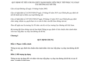 Thông tư 05/2015/TT-BGTVT tiêu chuẩn chức danh nhân viên trực tiếp phục vụ chạy tàu đường sắt đô thị