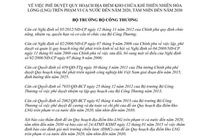 Quyết định 3029/QĐ-BCT 2015 Quy hoạch địa điểm kho chứa khí thiên nhiên hóa lỏng 2020 xét đến 2030