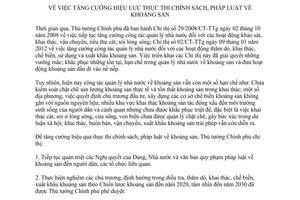 Chỉ thị 03/CT-TTg 2015 thực thi chính sách pháp luật về khoáng sản