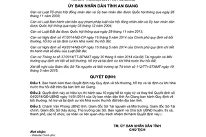 Quyết định 08/2015/QĐ-UBND bồi thường hỗ trợ tái định cư khi Nhà nước thu hồi đất An Giang