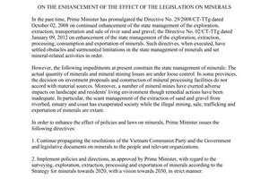 Directive 03/CT-TTg on the enhancement of the effect of the legislation on minerals