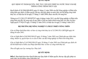 Văn bản hợp nhất 03/VBHN-BNNPTNT 2015 cấp giấy phép xả nước thải vào hệ thống công trình thủy lợi