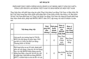 Kế hoạch 20/KHPH-TLĐ-BHXH thực hiện chính sách pháp luật bảo hiểm xã hội bảo hiểm y tế 2015