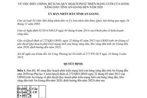 Quyết định 506/QĐ-UBND 2015 bổ sung Quy hoạch phát triển mạng lưới cửa hàng xăng dầu 2020 An Giang