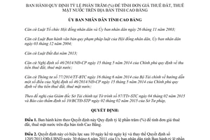 Quyết định 06/2015/QĐ-UBND Quy định tỷ lệ phần trăm để tính đơn giá thuê đất thuê mặt nước Cao Bằng