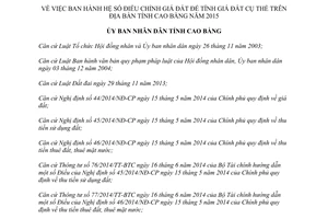 Quyết định 07/2015/QĐ-UBND điều chỉnh giá đất để tính giá đất cụ thể Cao Bằng