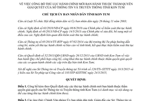 Quyết định 154/QĐ-UBND 2015 công bố thủ tục hành chính mới của Sở Thông tin Truyền thông Kon Tum