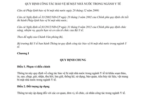 Thông tư 06/2015/TT-BYT bảo vệ bí mật nhà nước trong ngành Y tế