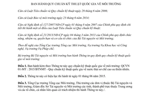 Thông tư 11/2015/TT-BTNMT quy chuẩn kỹ thuật quốc gia về môi trường