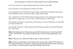 Thông tư 12/2015/TT-BTNMT Quy chuẩn về môi trường