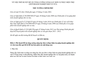 Quyết định 265/QĐ-TTg 2015 tăng cường năng lực đơn vị thực hiện trợ giúp doanh nghiệp nhỏ vừa