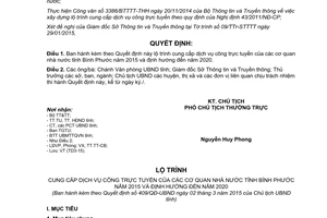 Quyết định 409/QĐ-UBND lộ trình cung cấp dịch vụ công trực tuyến cơ quan nhà nước Bình Phước 2015