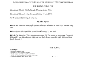 Quyết định 267/QĐ-TTg 2015 Triển khai thi hành Luật Căn cước công dân