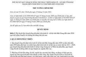 Quyết định 269/QĐ-TTg 2015 Quy hoạch tổng thể phát triển kinh tế xã hội Bắc Giang 2020 2030