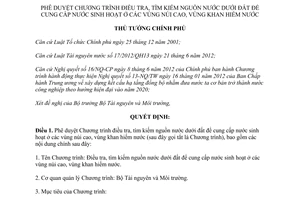 Quyết định 264/QĐ-TTg 2015 điều tra tìm kiếm nguồn nước dưới đất để cung cấp nước sinh hoạt