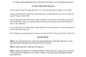 Quyết định 738/QĐ-UBND 2015 công bố danh mục văn bản hết hiệu lực toàn bộ 2014 Quận 8 Hồ Chí Minh